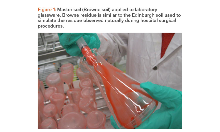 Master soil (Browne soil) applied to laboratory glassware. 